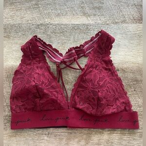 PINK Victoria’s Secret wine red strappy lace bralette